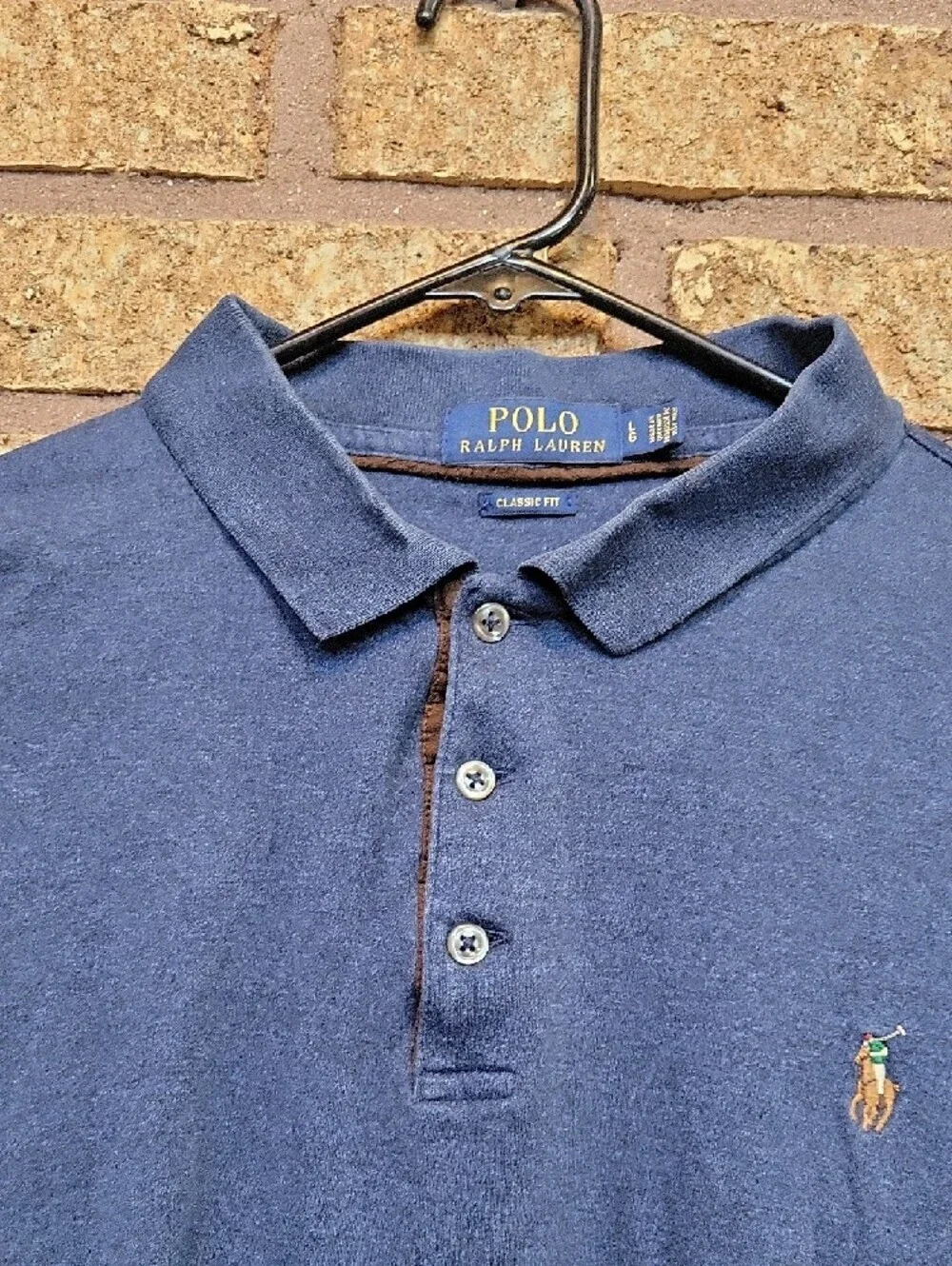 Polo by Ralph Lauren Men's Long-Sleeve Cotton Polo Shirt Navy Blue Size Large